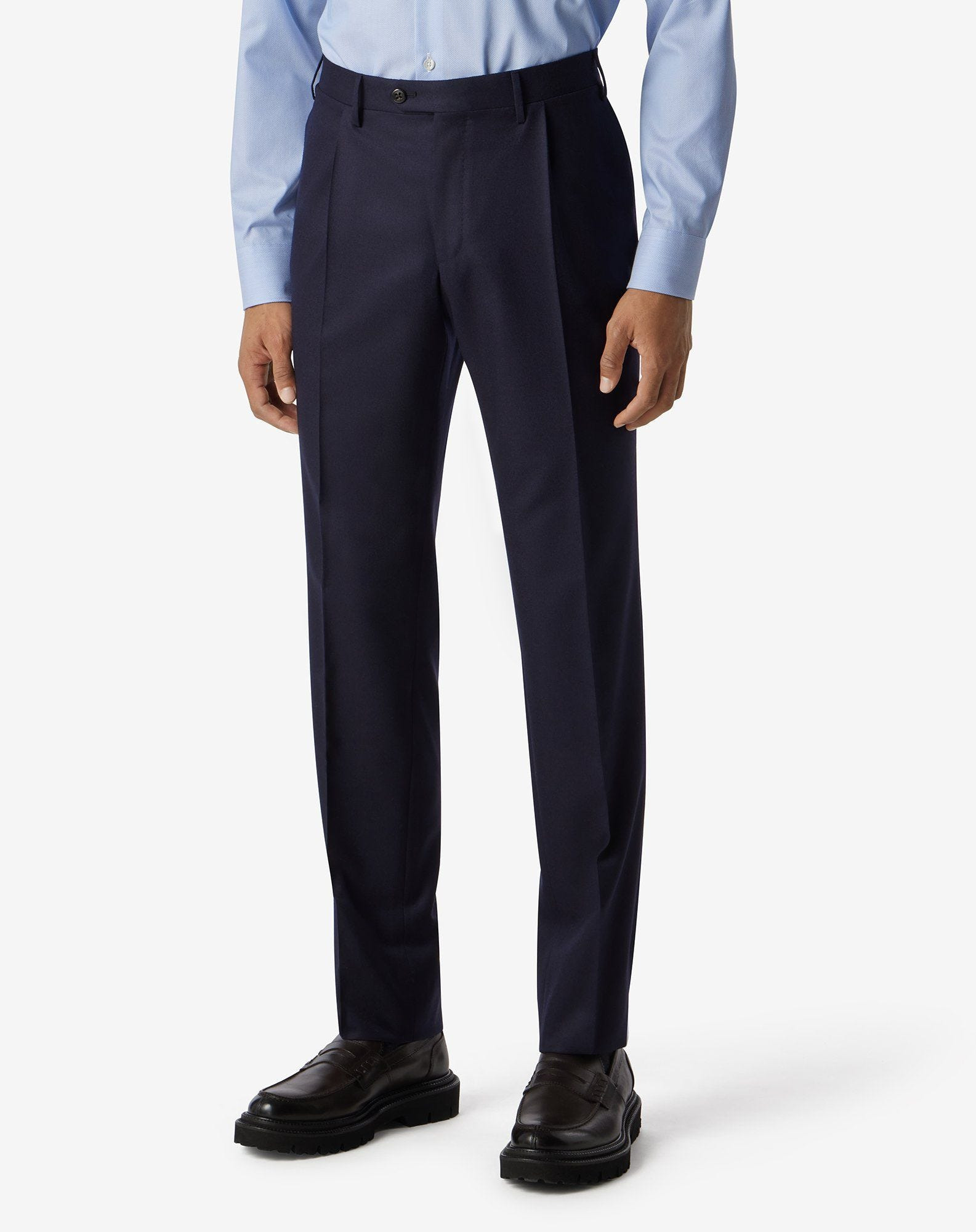 Dark blue 1 pleated pure wool trousers - 2