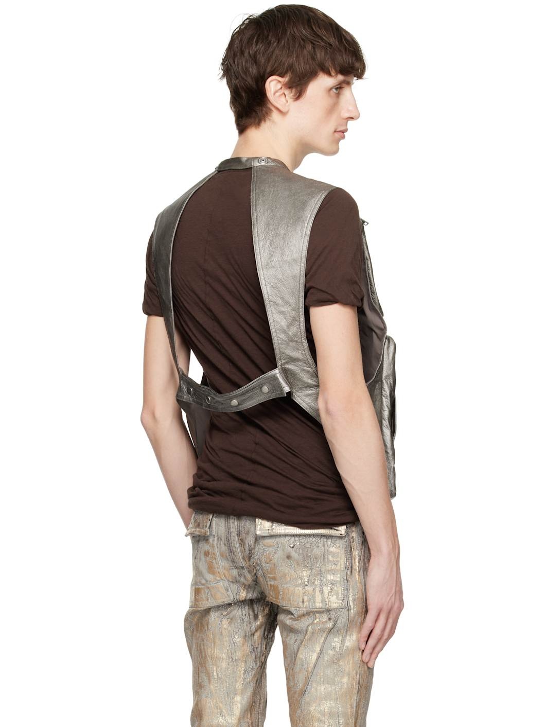Silver Hollywood Cargo Leather Vest - 3