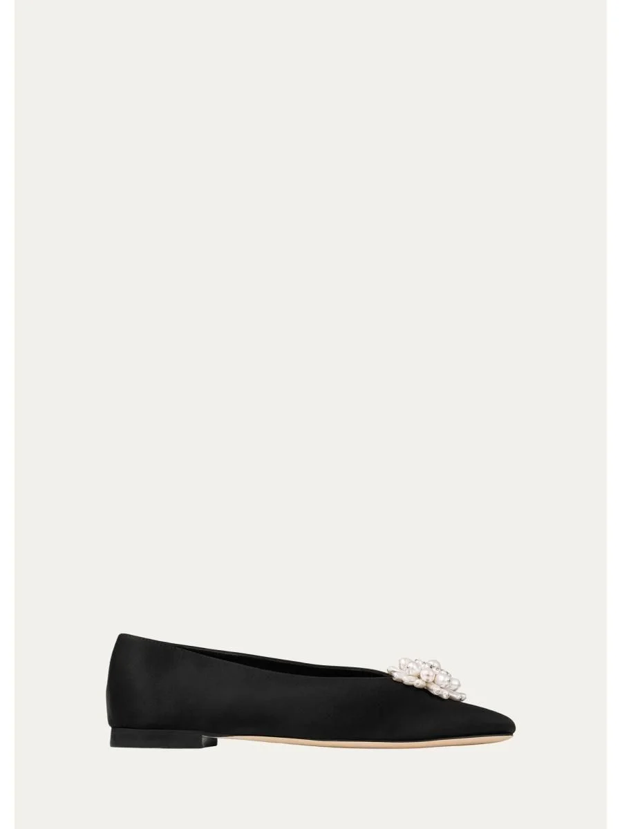 Ines Pearly Satin Ballerina Flats - 1