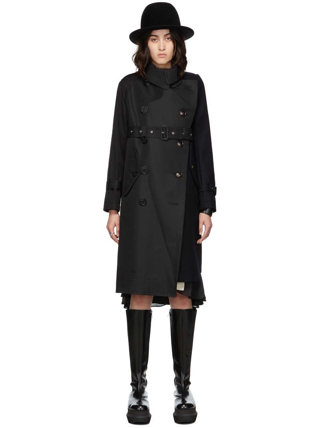 Black/Navy Paneled trench Coat - 1