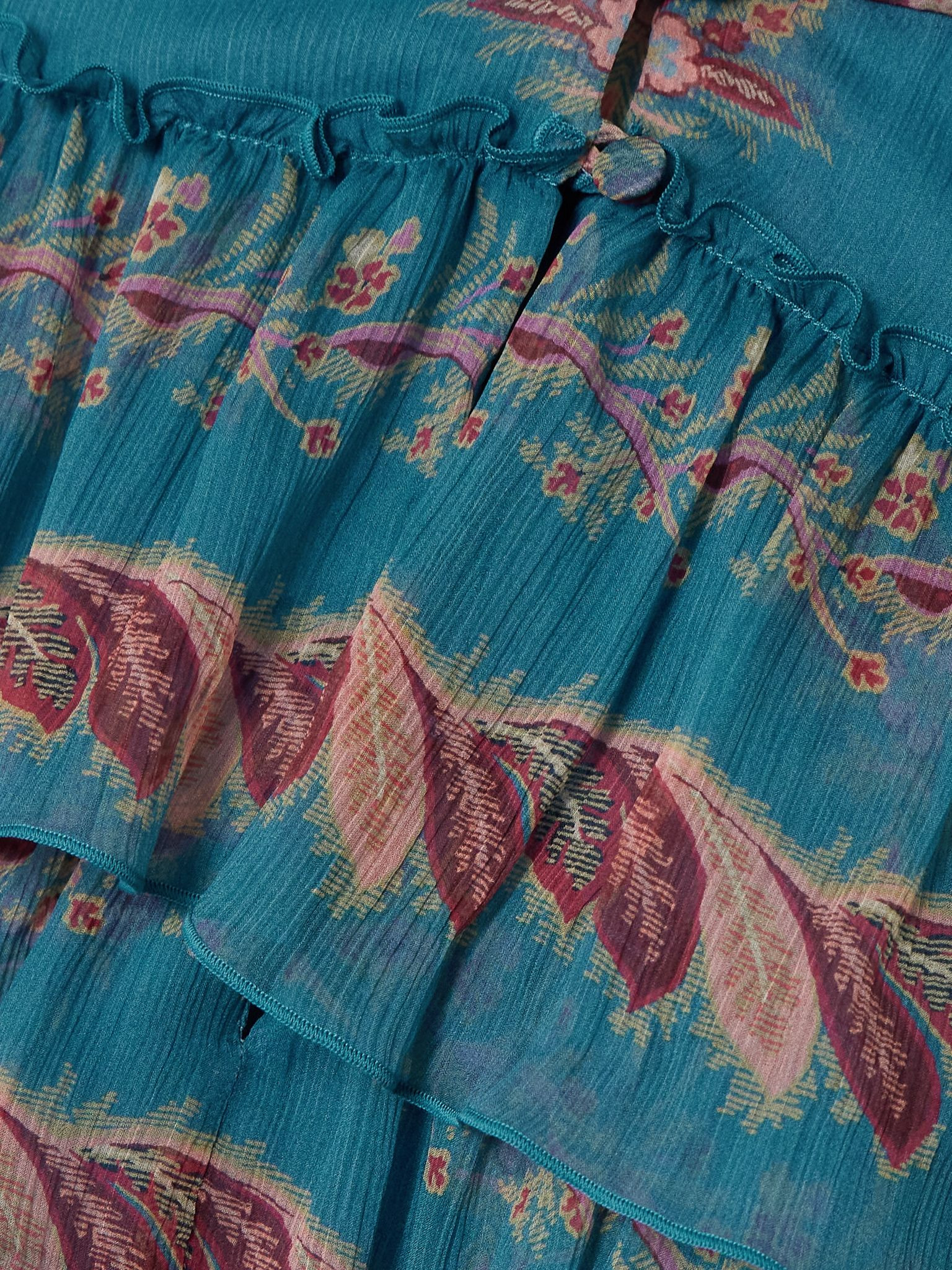 Ruffled tiered printed silk-chiffon blouse Blue - 5