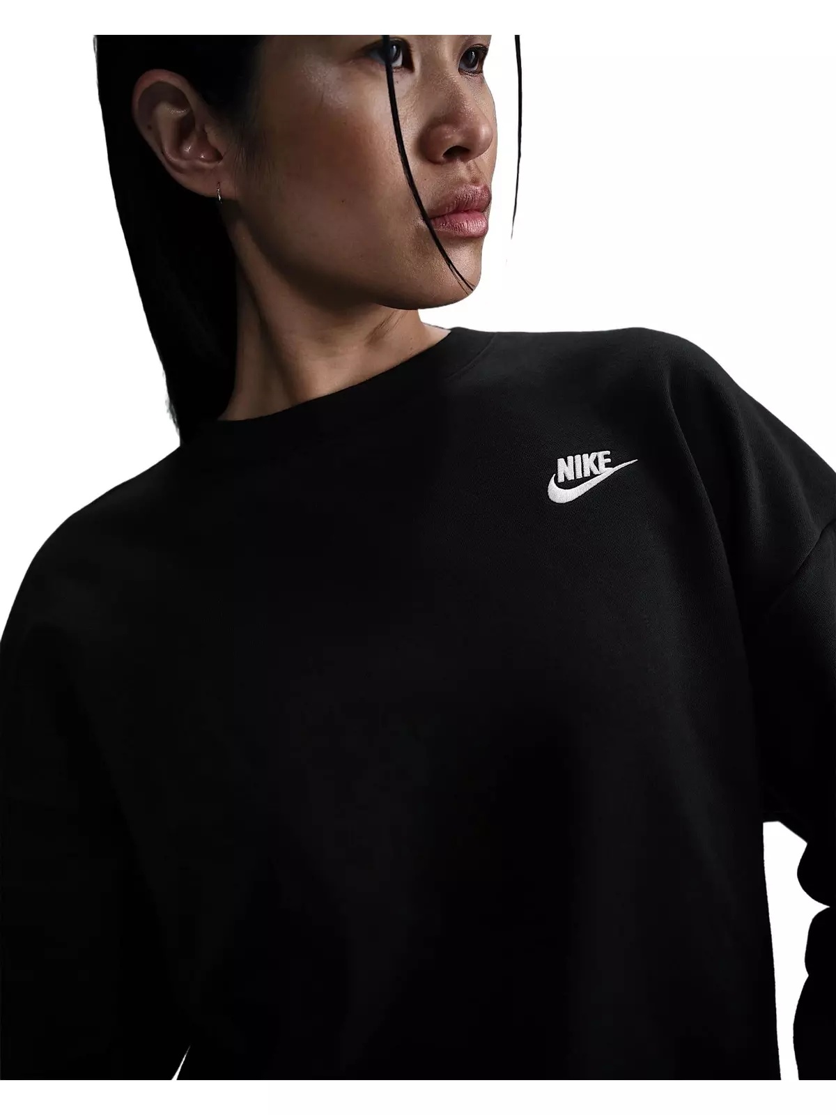 Women's Sportswear Club Fleece Loose Crew-Neck Sweatshirt -Black - 3