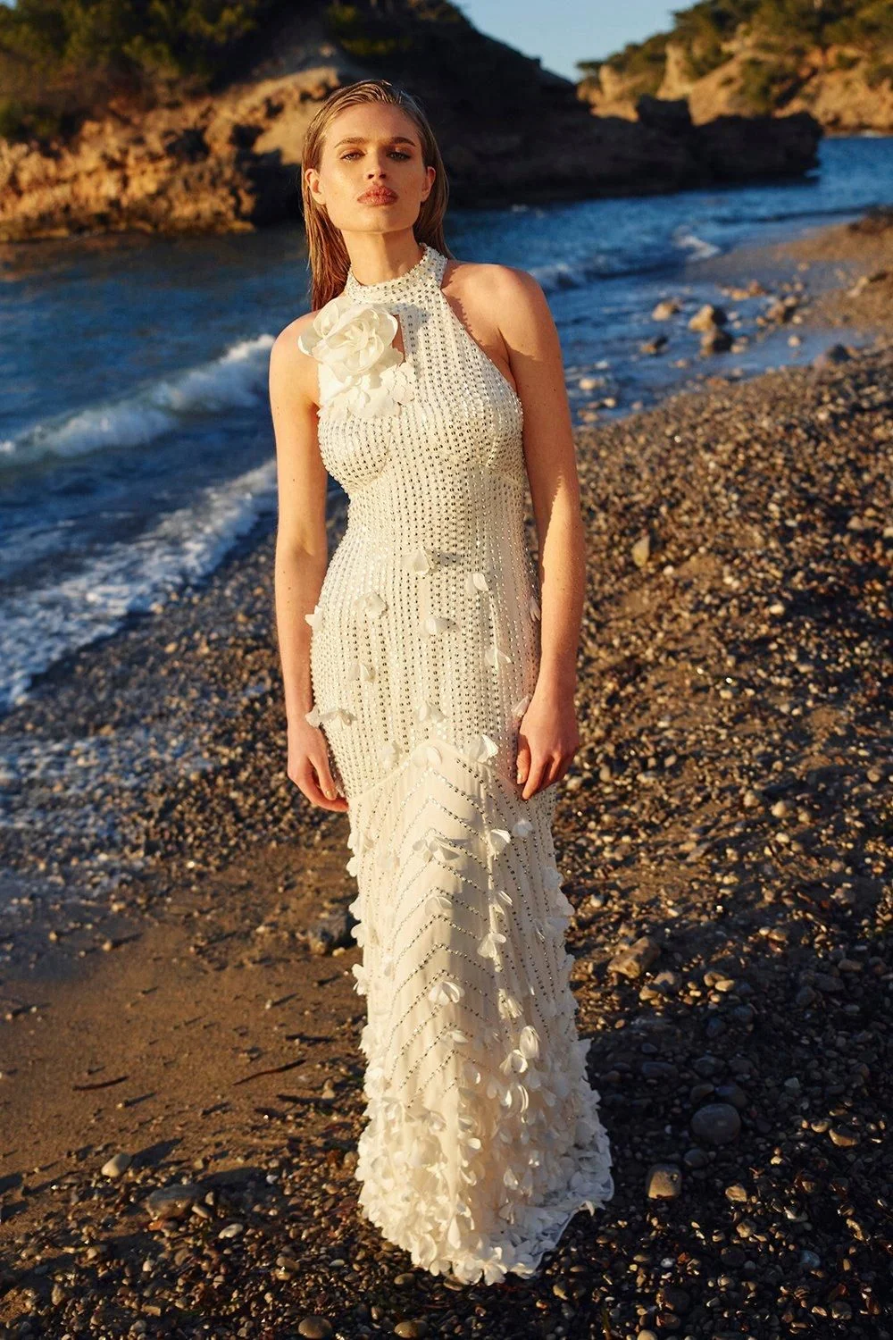 Crystal Applique Woven Maxi Rosette Maxi Dress - 1