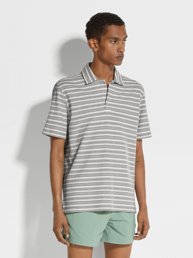 WHITE AND OLIVE GREEN COTTON POLO SHIRT 4