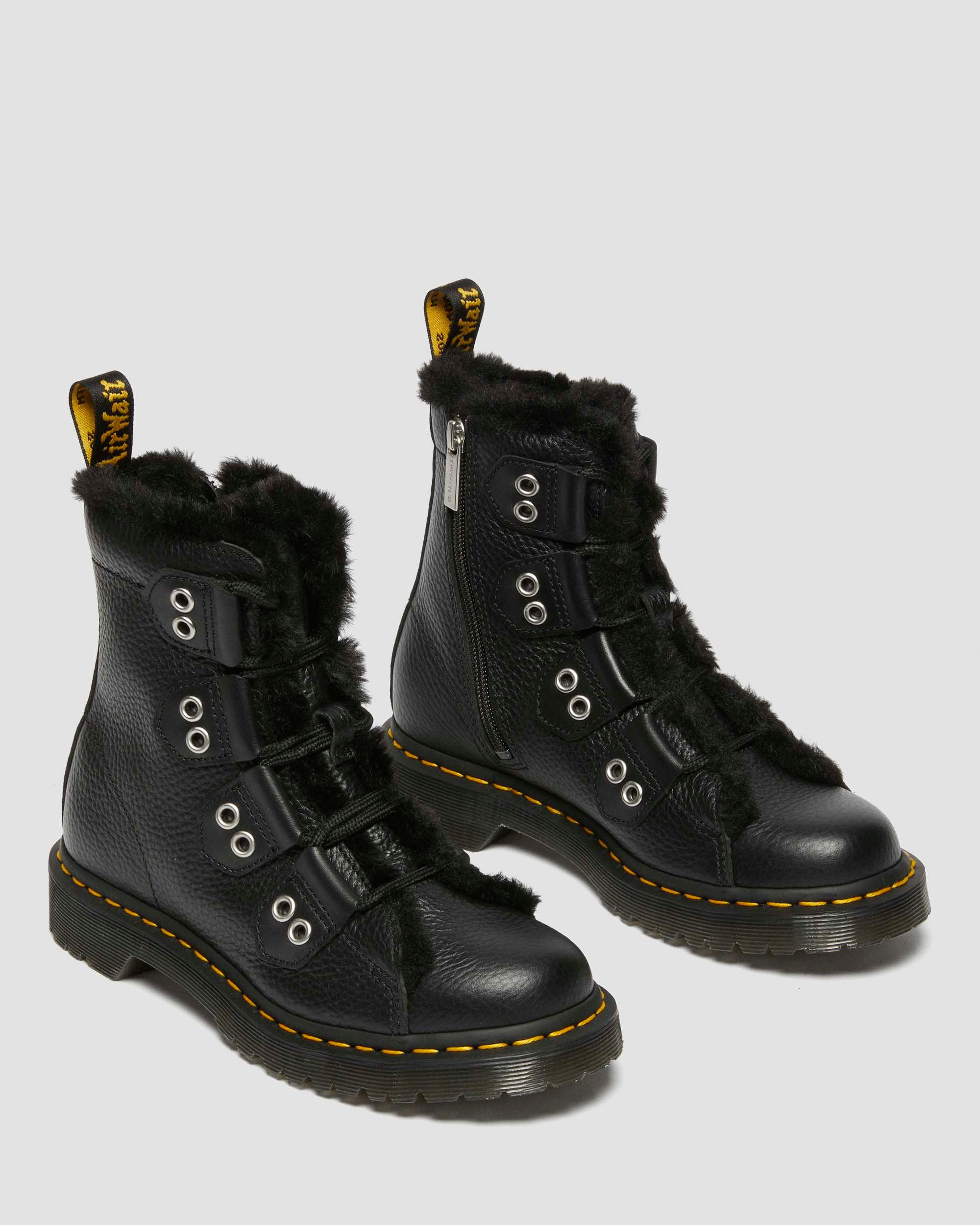1460 Faux Fur Lined Leather Lace Up Boots - 8