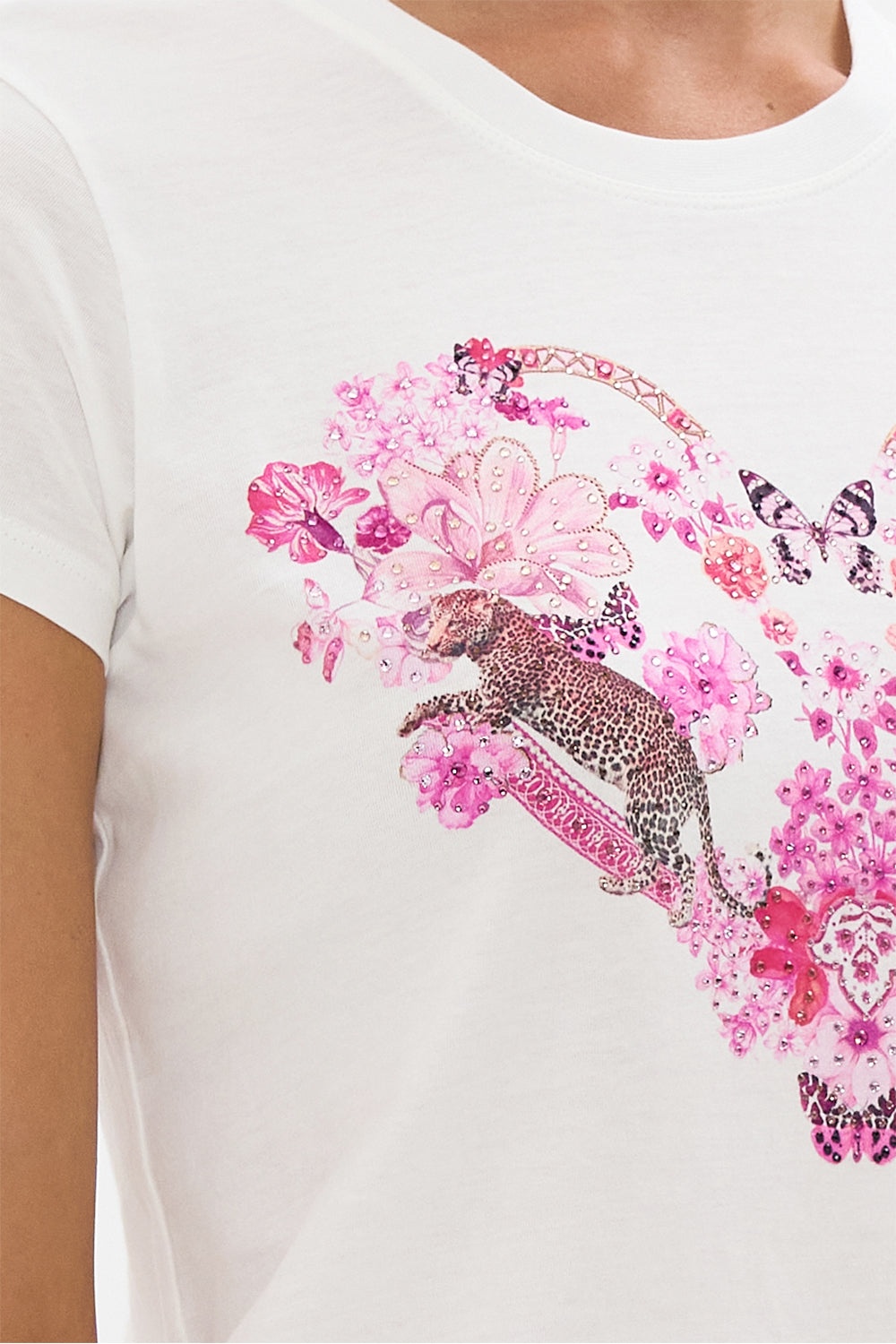 SLIM FIT ROUND NECK T-SHIRT - WHITE/ PINK - 6