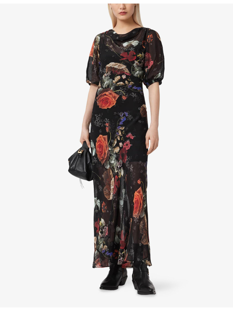 ALLSAINTS Tiwa Floral-Print Silk-Blend Maxi Dress outlook