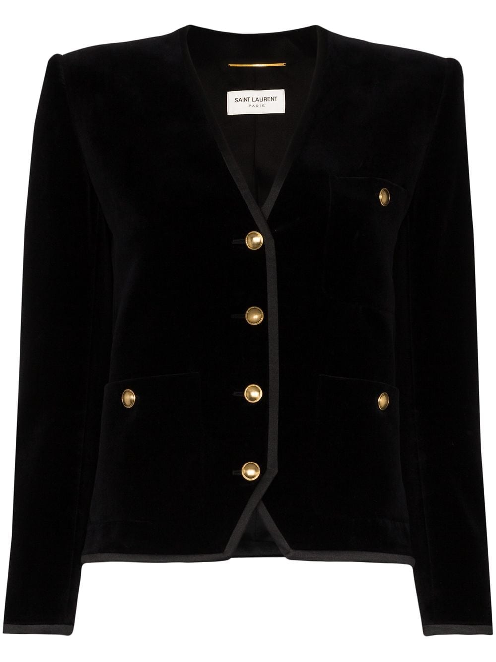 collarless velvet-effect jacket - 1