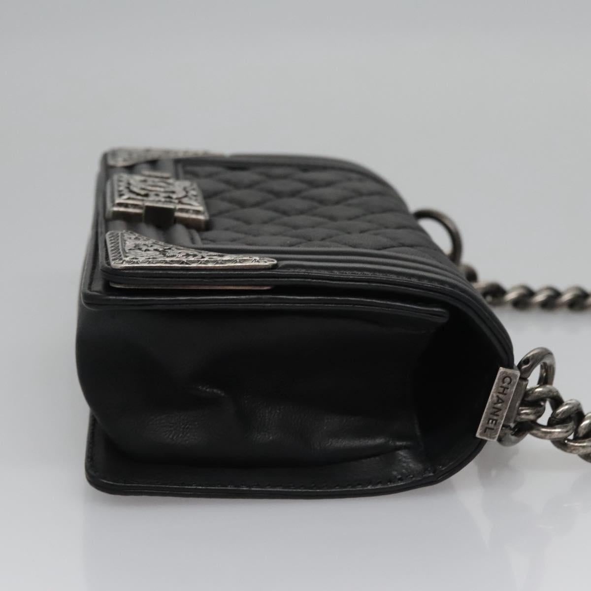 CHANEL Boy Chain Shoulder Bag Lamb Skin Black CC - 4