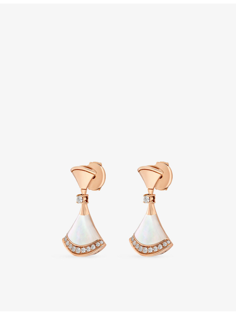 BVLGARI Divas' Dream 18ct Rose-Gold, 0.18ct Brilliant-Cut Diamond and Mother-of-Pearl Earrings outlook