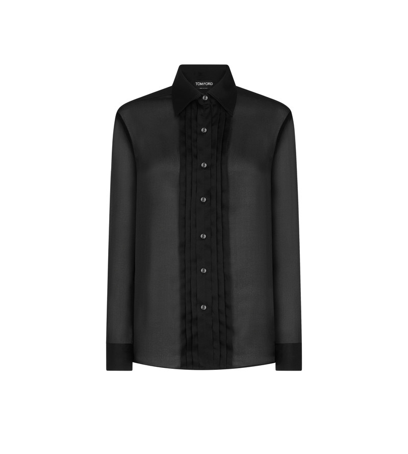 SILK SHIRT WITH PLISSE PLASTRON 1