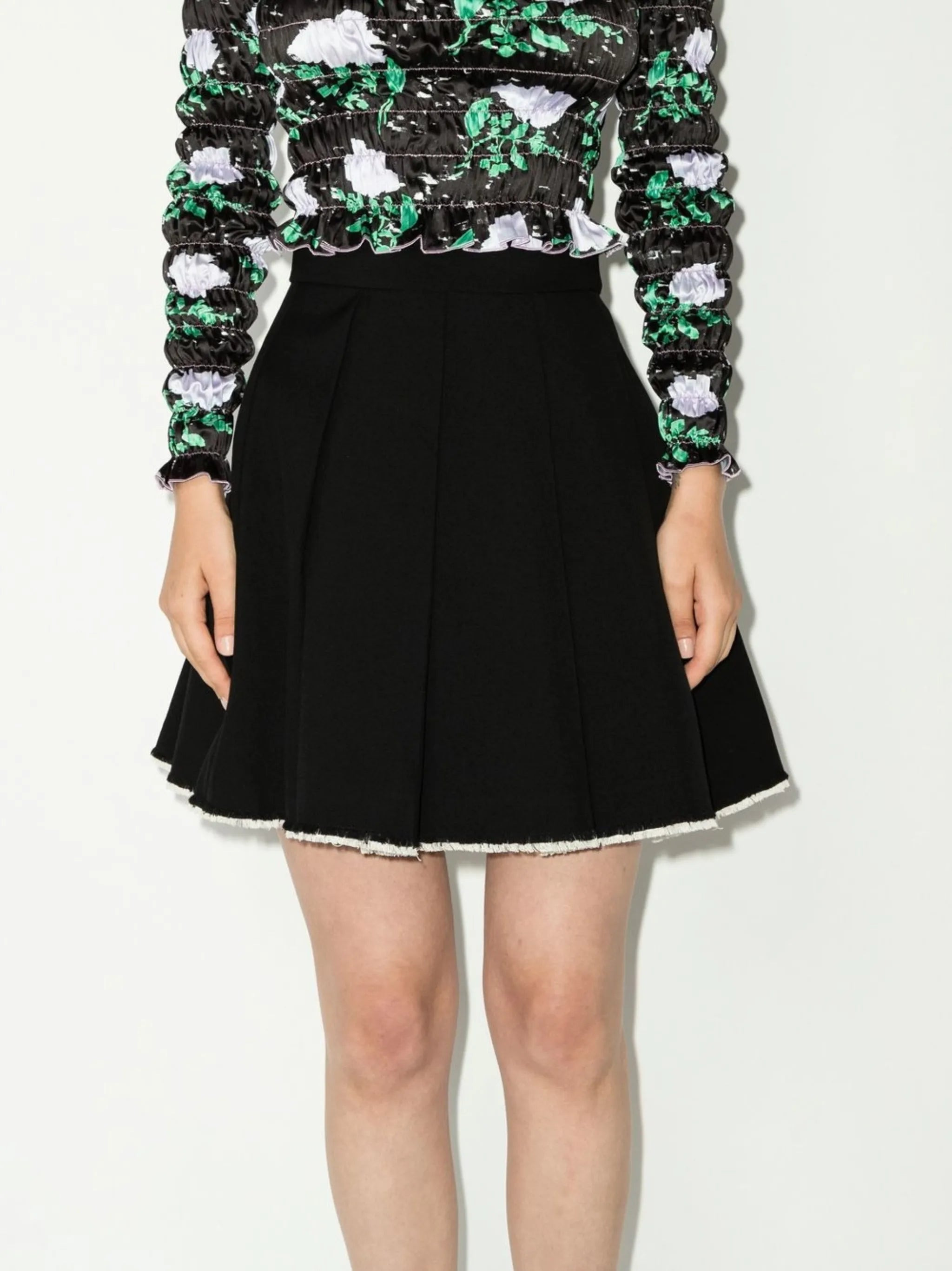 pleated raw-hem skirt - 2