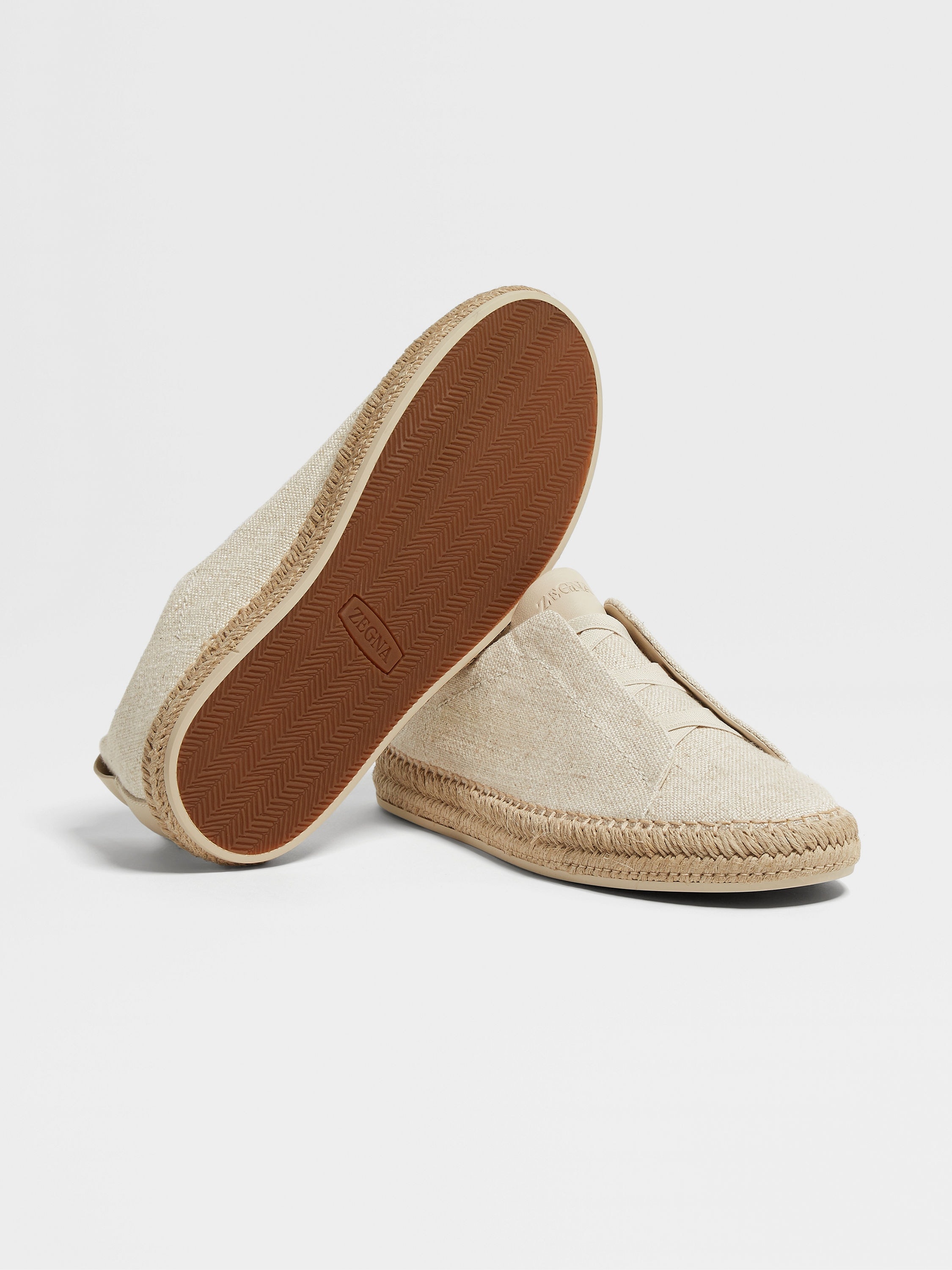 OFF WHITE LINEN AND LEATHER TRIPLE STITCH™ ESPADRILLES - 5