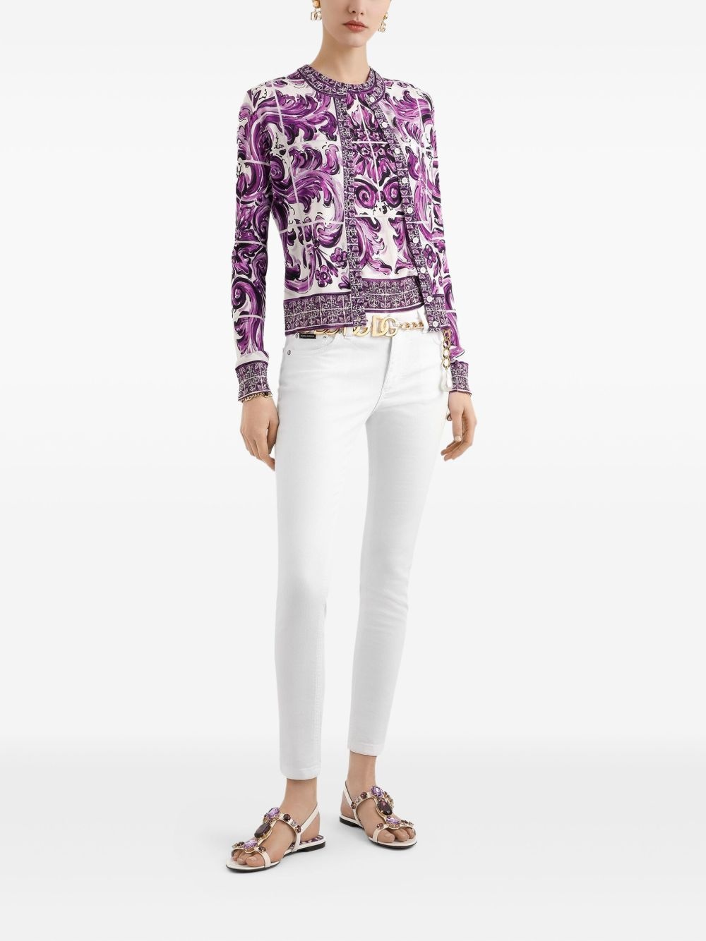 Majolica-print silk cardigan - 2