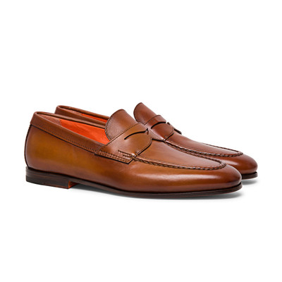 Santoni Men’s brown leather penny loafer outlook