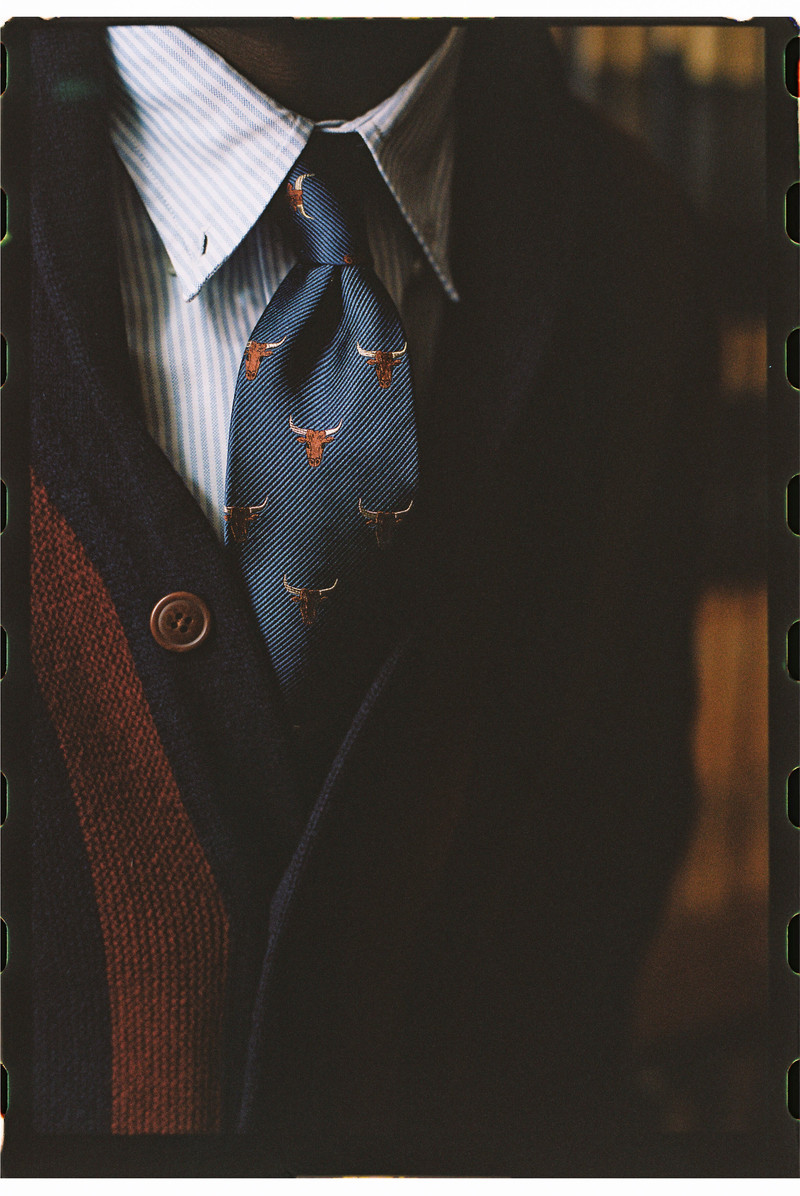 J. PRESS NAVY & BURGUNDY STRIPED VARSITY-STYLE COTTON CARDIGAN - TRIM FIT outlook