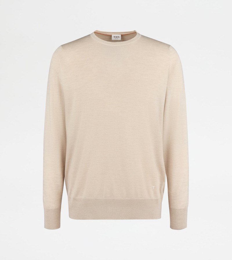 ROUND-NECK PULLOVER IN T15 WOOL - BEIGE 1