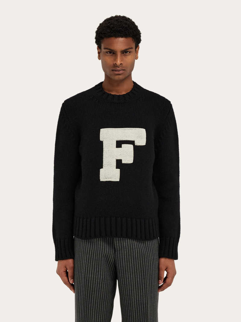 FERRAGAMO Crew neck sweater with applied F detail outlook