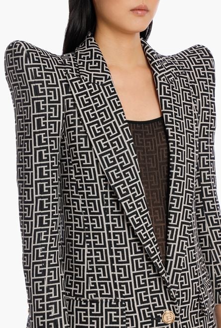 Long  bicolor jacquard one-button blazer with Balmain monogram - 9