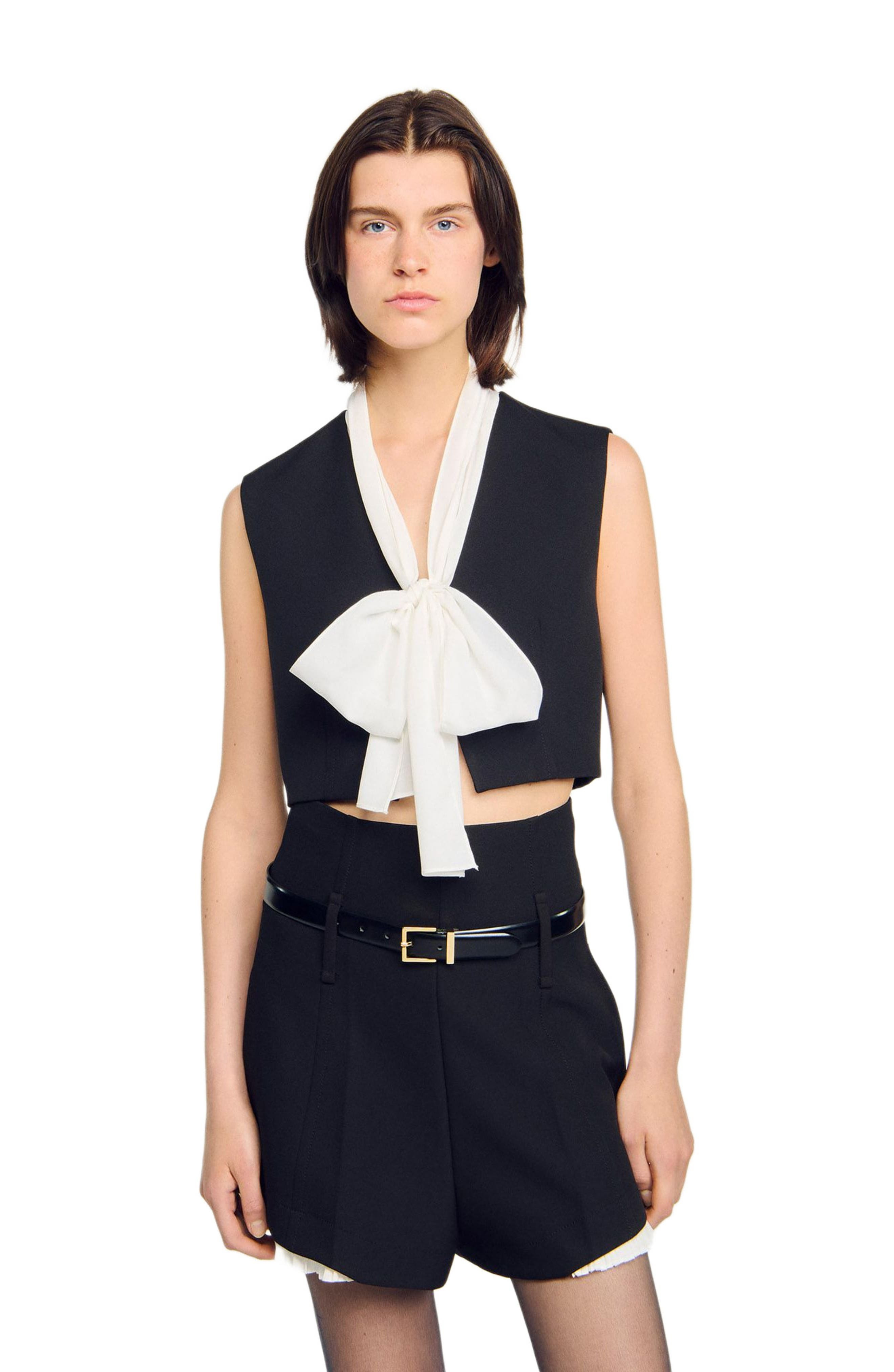 SANDRO Bow neck crop top in Black at Nordstrom - 3