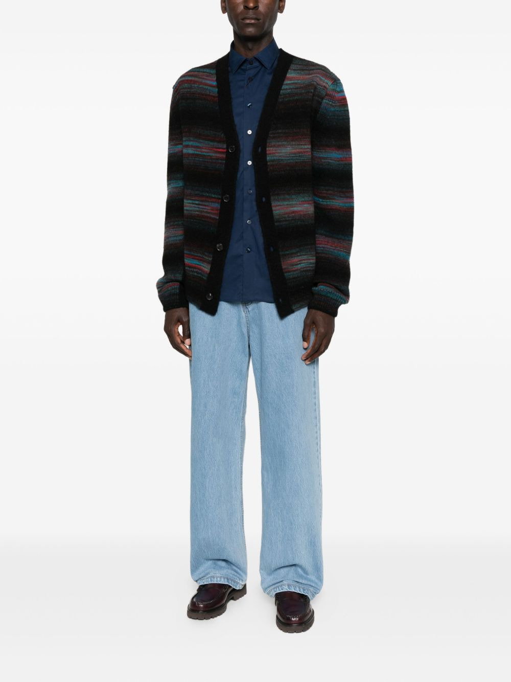 striped button cardigan - 2
