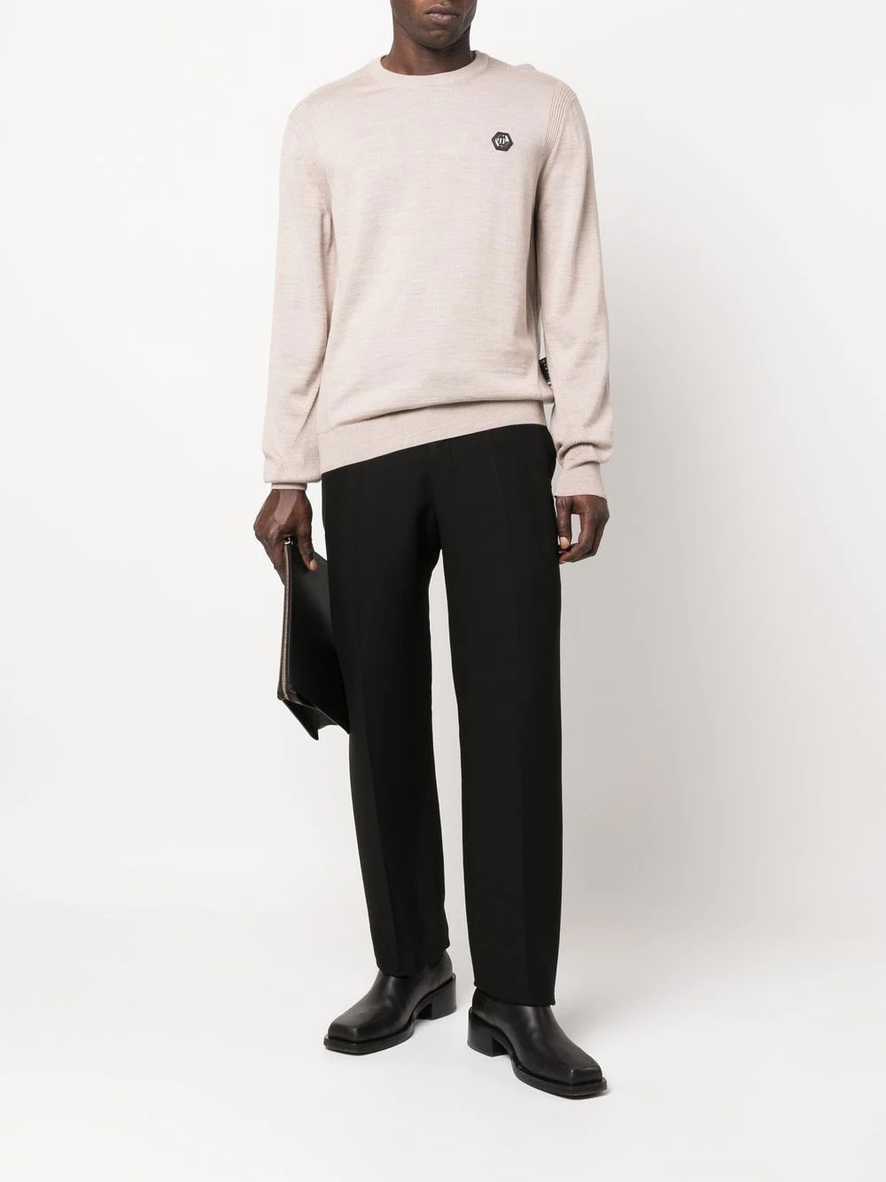 logo patch merino wool jumper - 2
