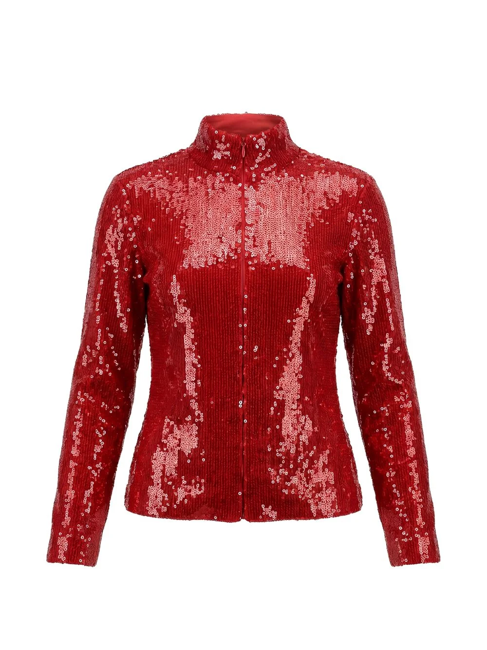 sequinned high-neck zip-up jacket - 1