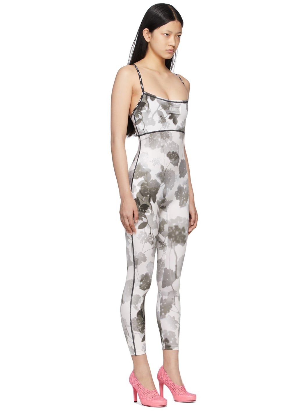 White & Grey Floral Active Jumpsuit - 2