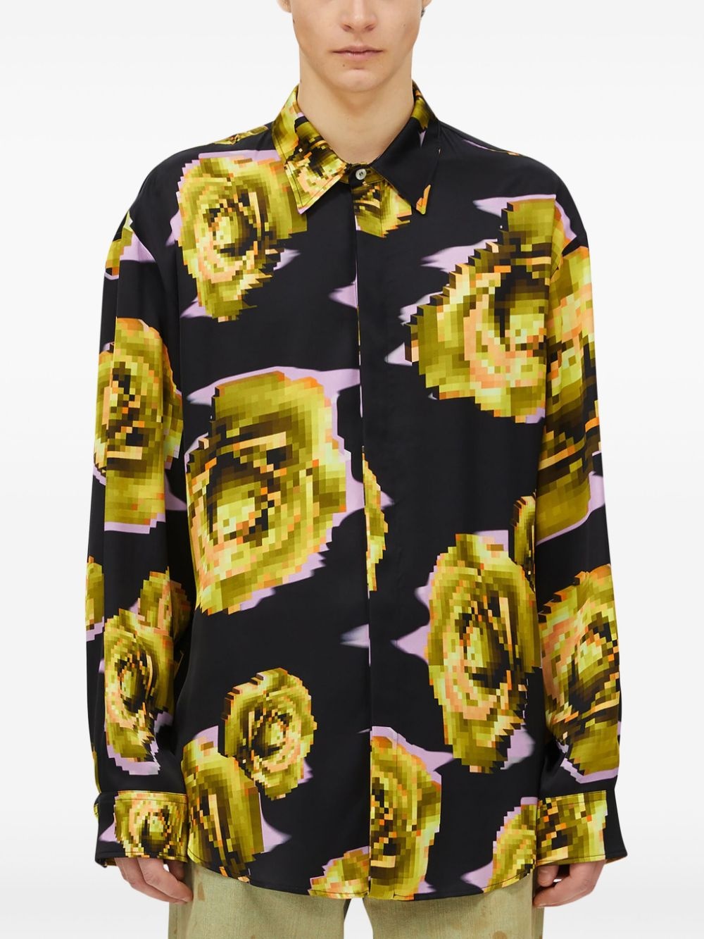 pixelated rose print shirt - 3