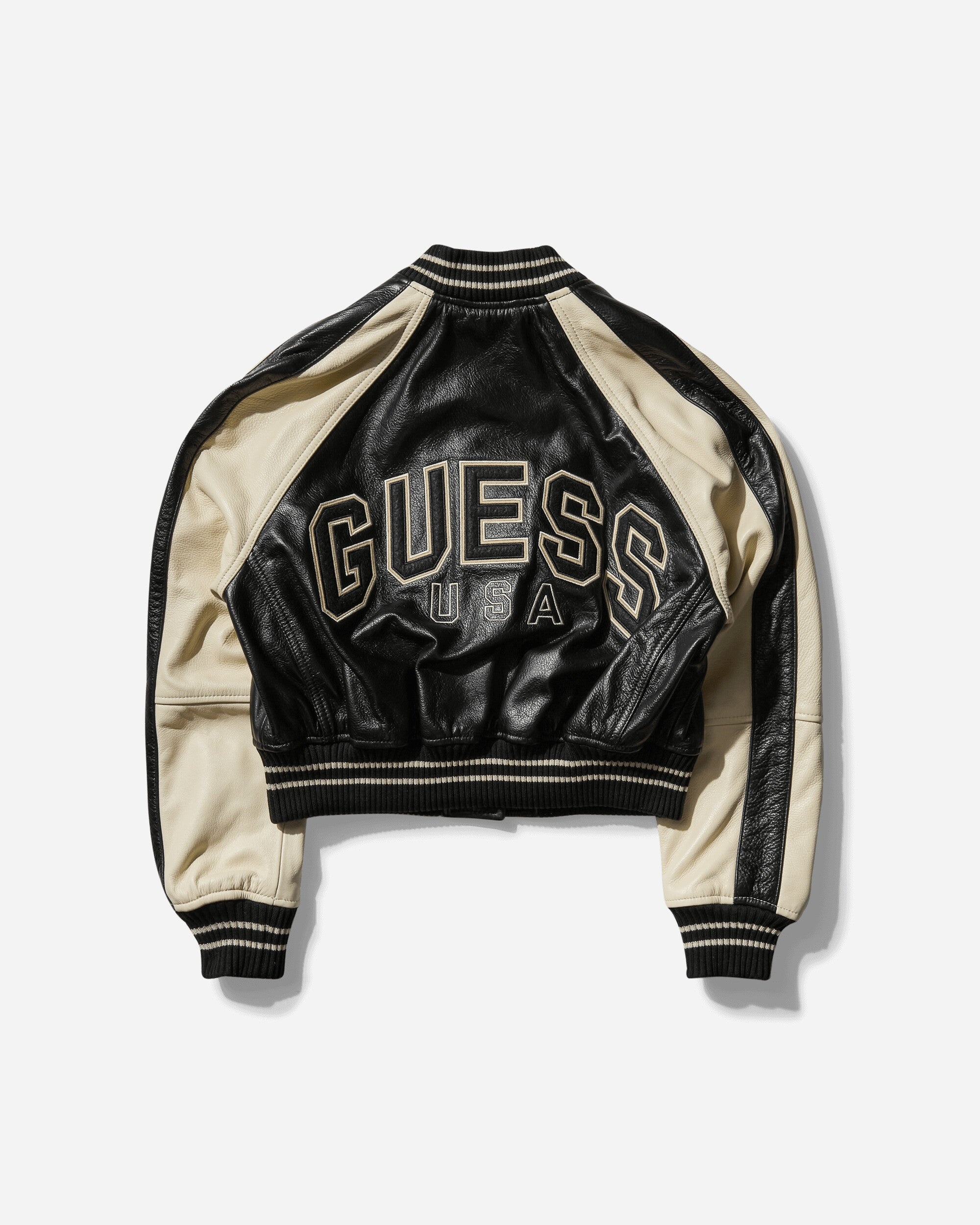 Women's Leather Varsity Jacket Jet Black - 2