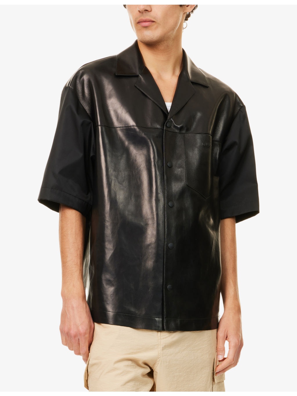 Logo-Embroidered Short-Sleeve Leather and Woven Polo Shirt - 3