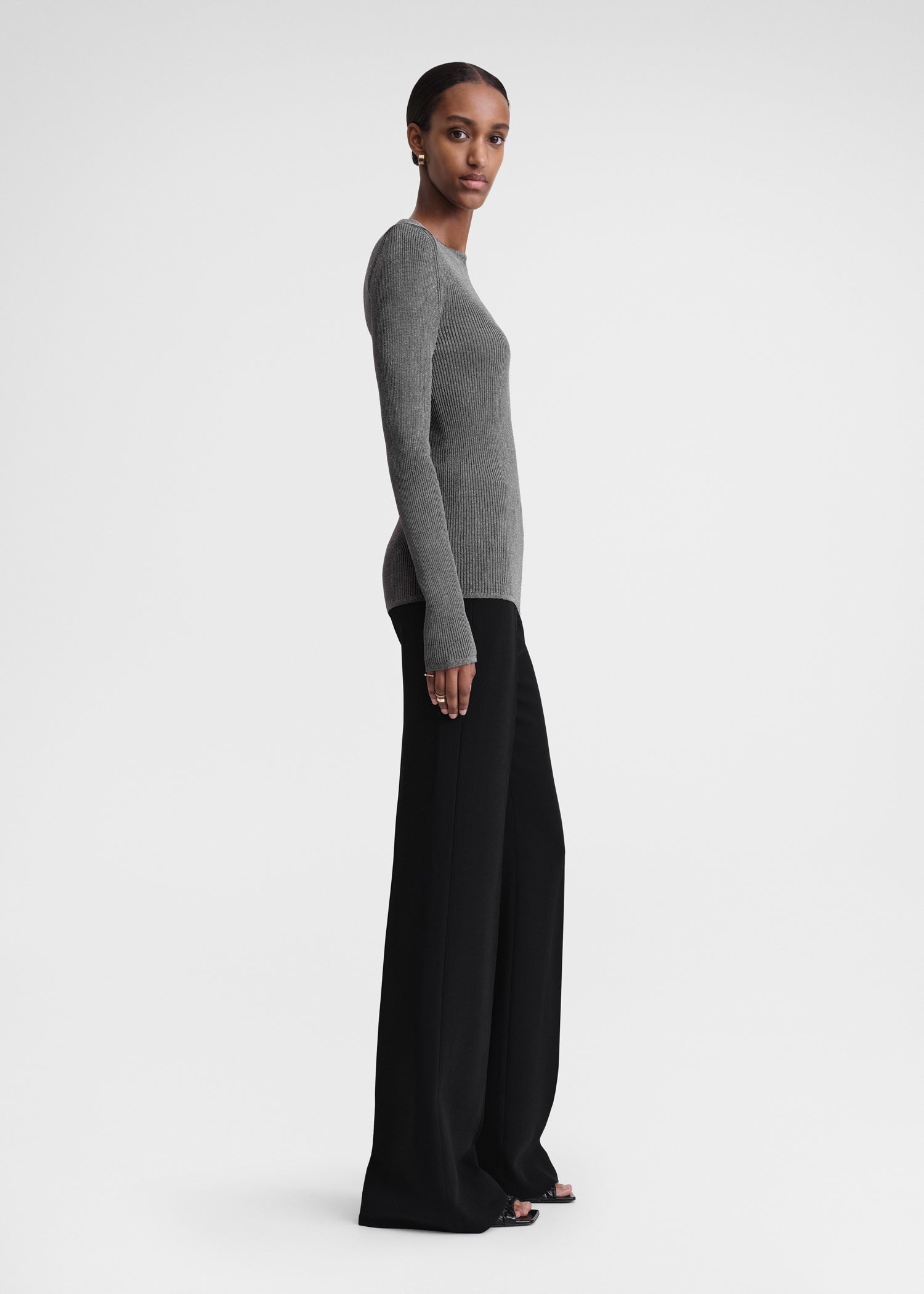 Metallic rib knit gunmetal - 3