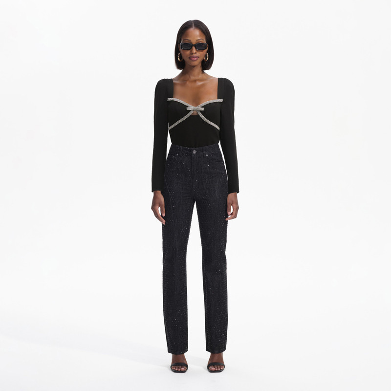 Black Diamante Bow Top 1