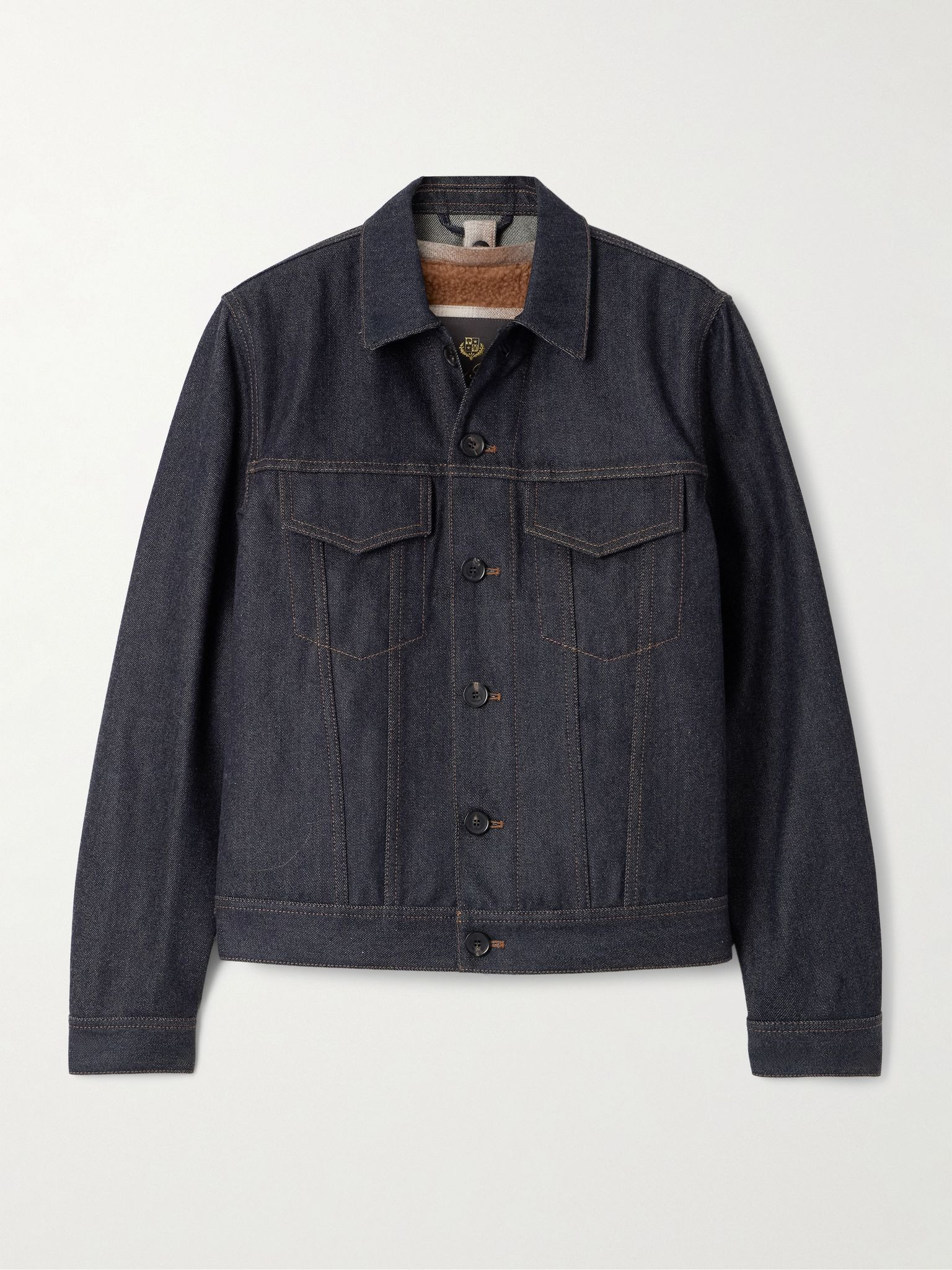 Kea shearling-trimmed cotton and cashmere-blend denim jacket Mid denim - 1
