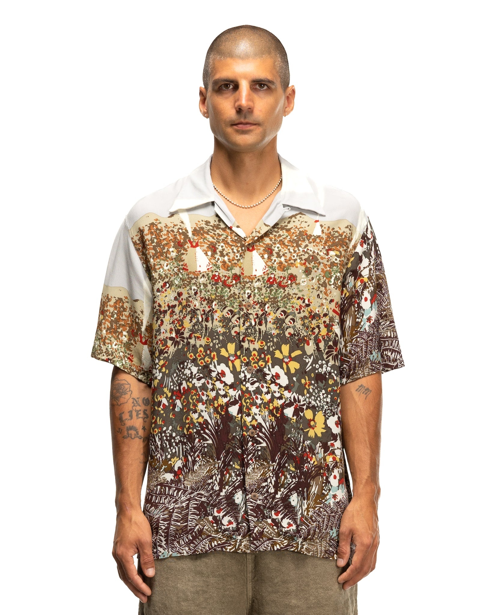 Rayon NABAJO LAND Aloha Shirt Light Grey - 4