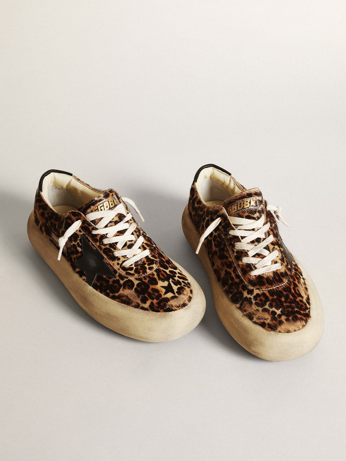 Women's Space-Star shoes in leopard-print pony skin with black leather star and heel tab - 2