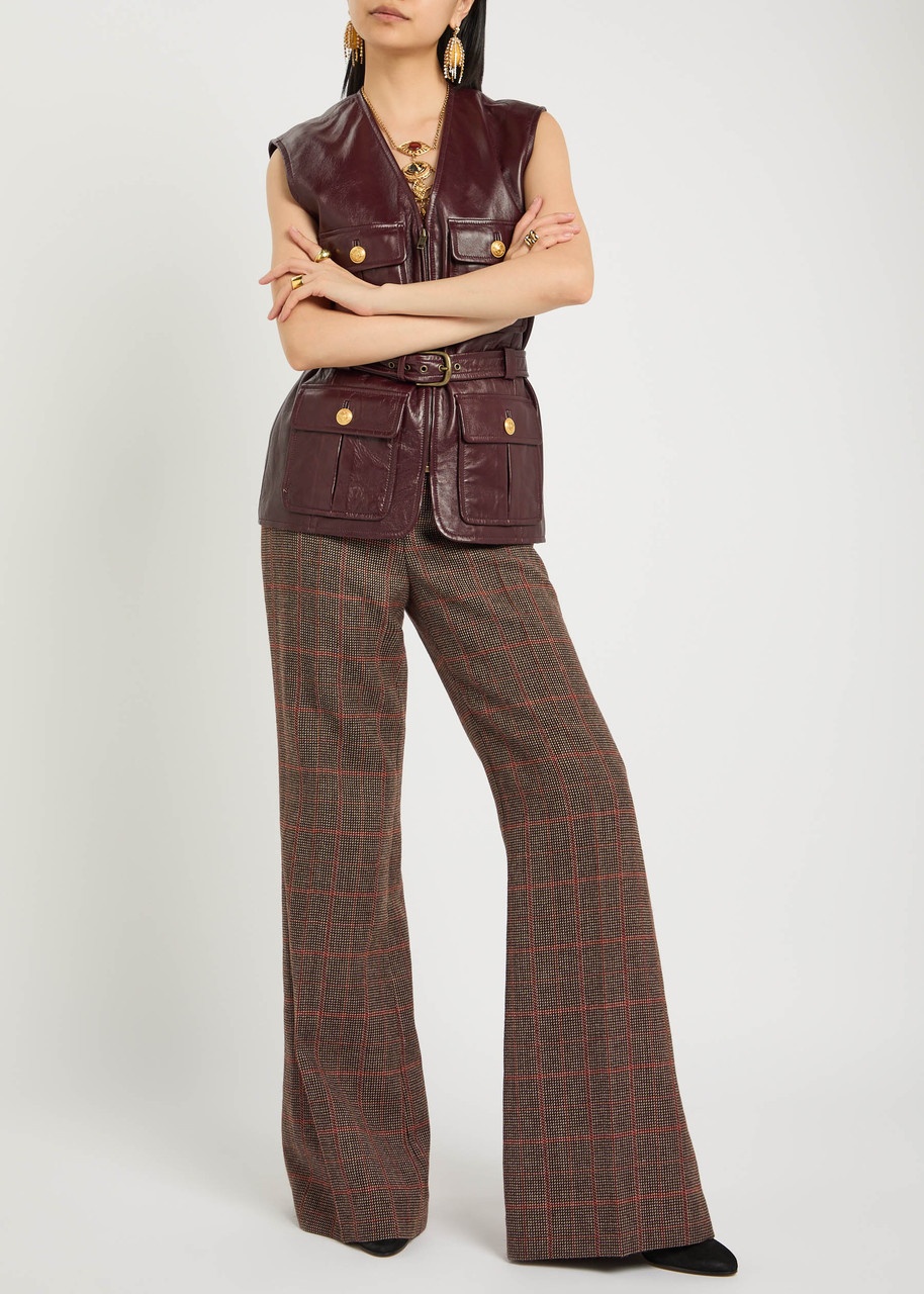 Chloe Checked Flared Wool Trousers - 4