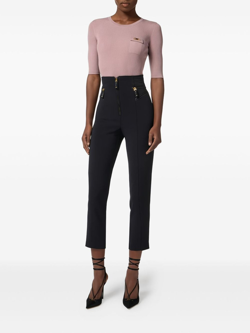 ELISABETTA FRANCHI ribbed breast pocket knit top outlook