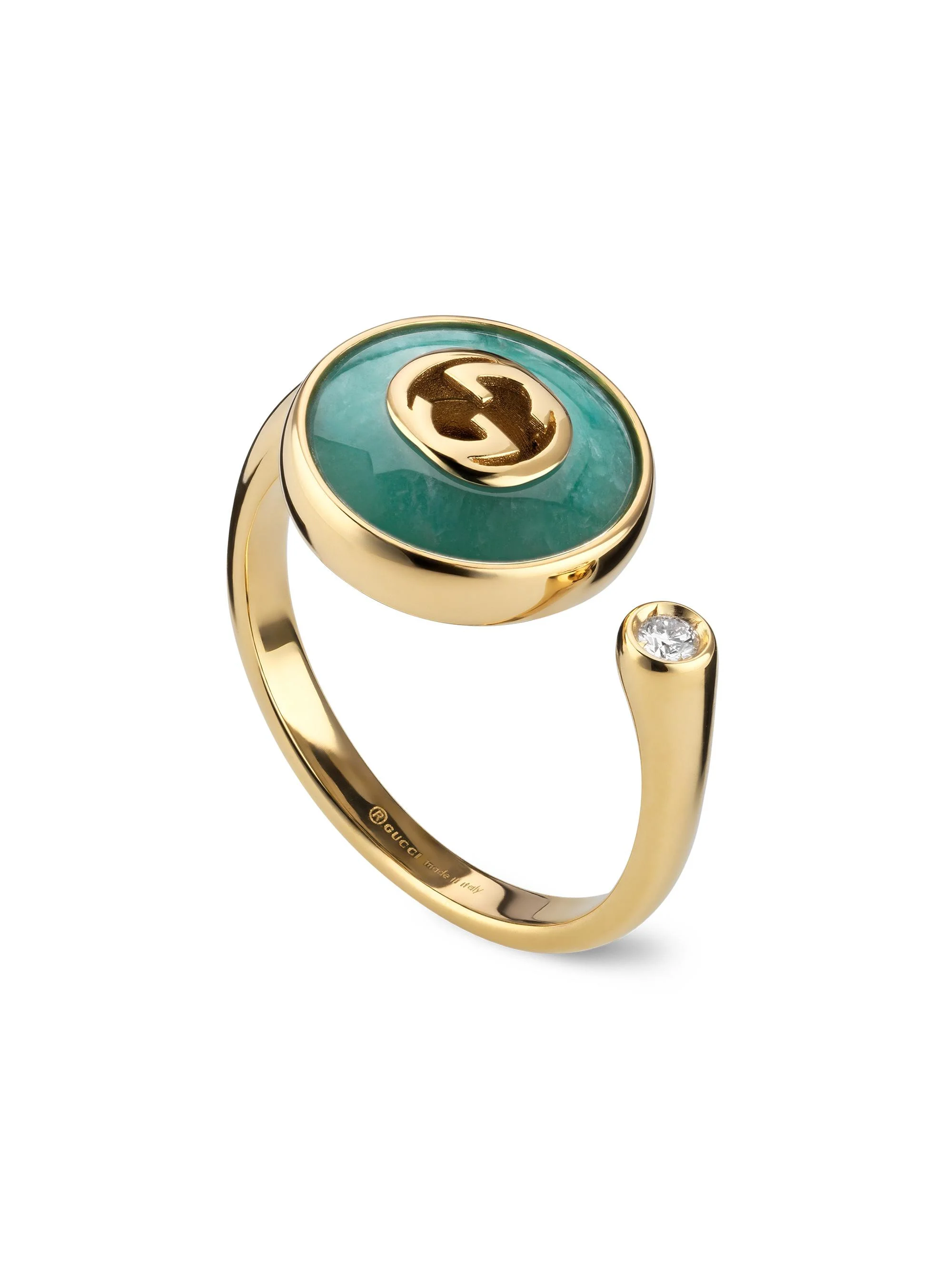Women's 18K Yellow Gold, Amazonite & 0.02 TCW Diamond Cuff Ring - Green - 1
