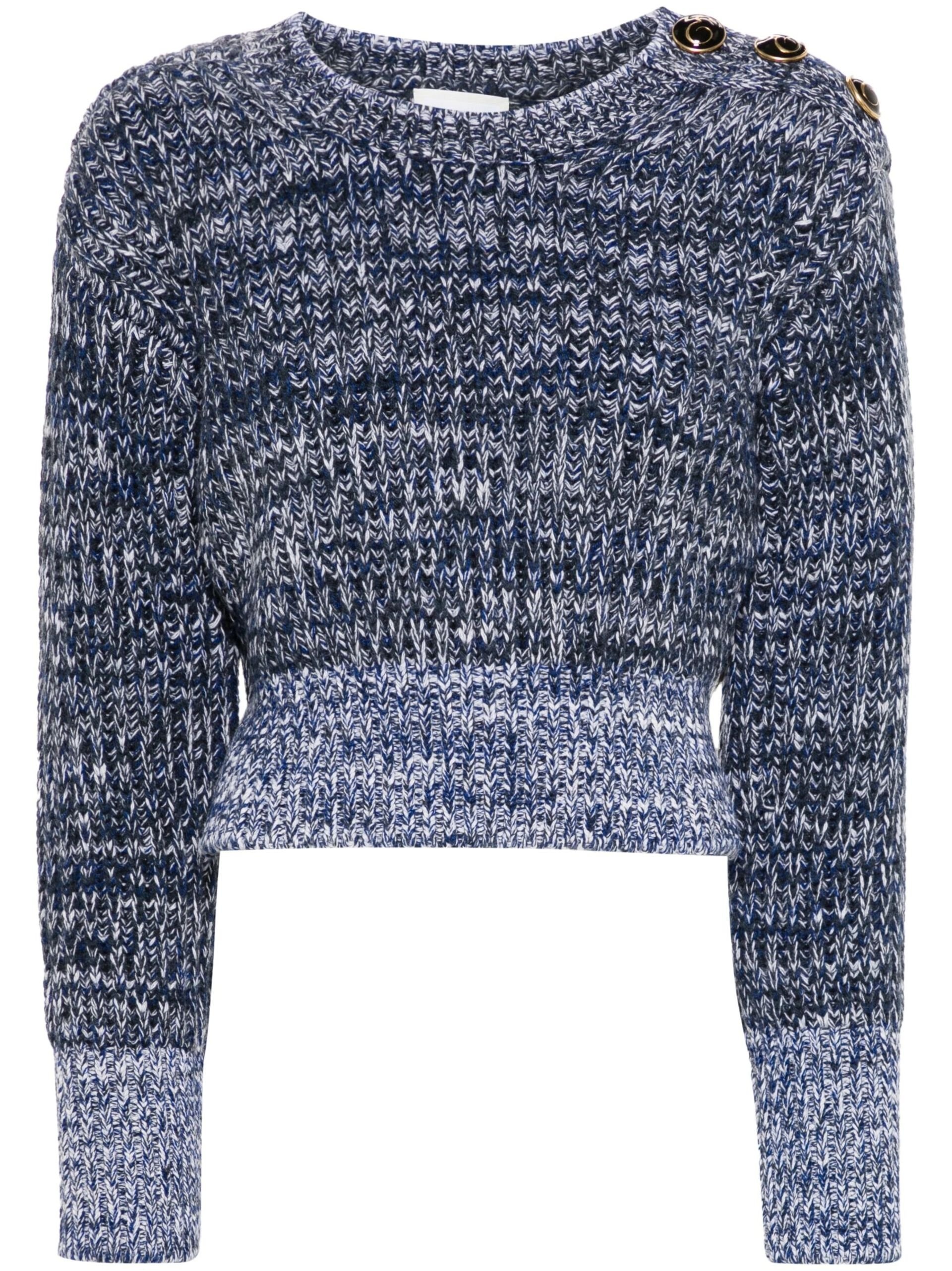 Blue Melange-Knit Wool Sweater - 1