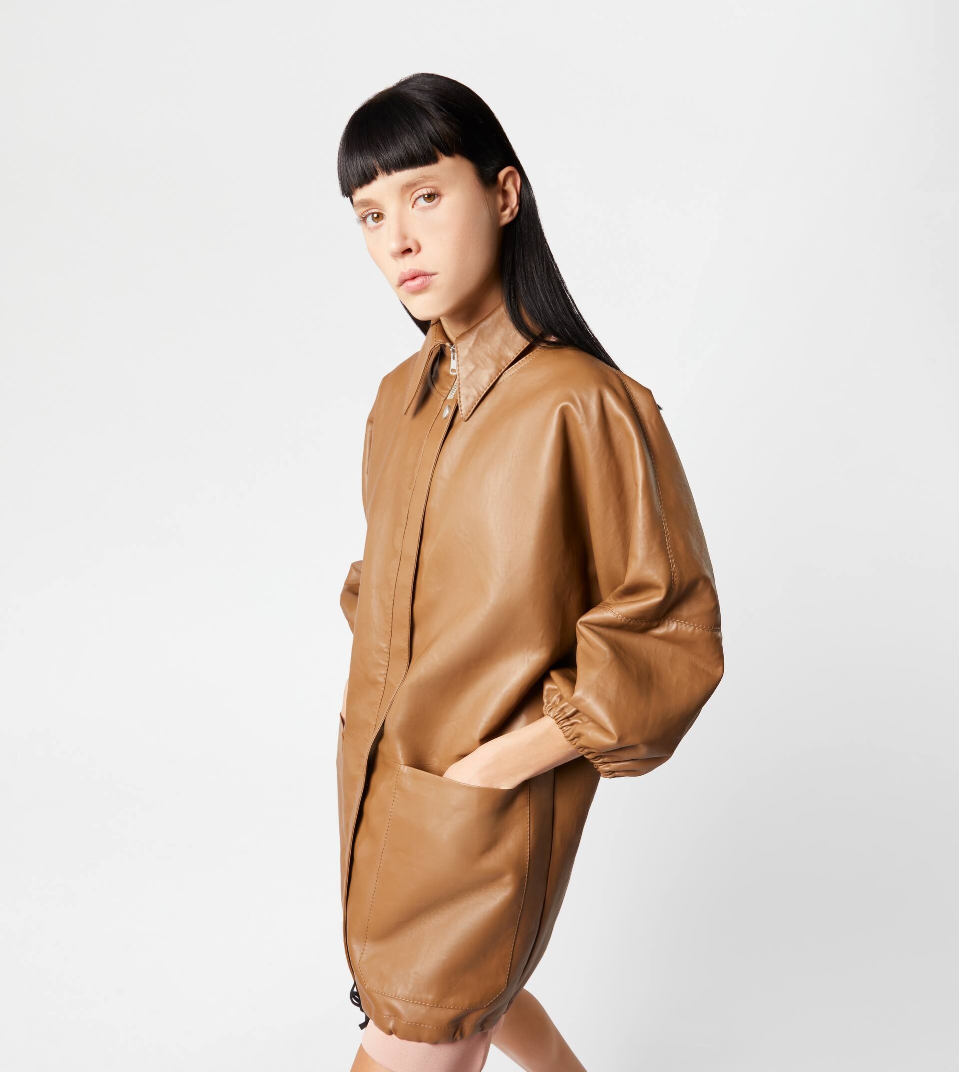 OVERCOAT IN LEATHER - BEIGE - 7