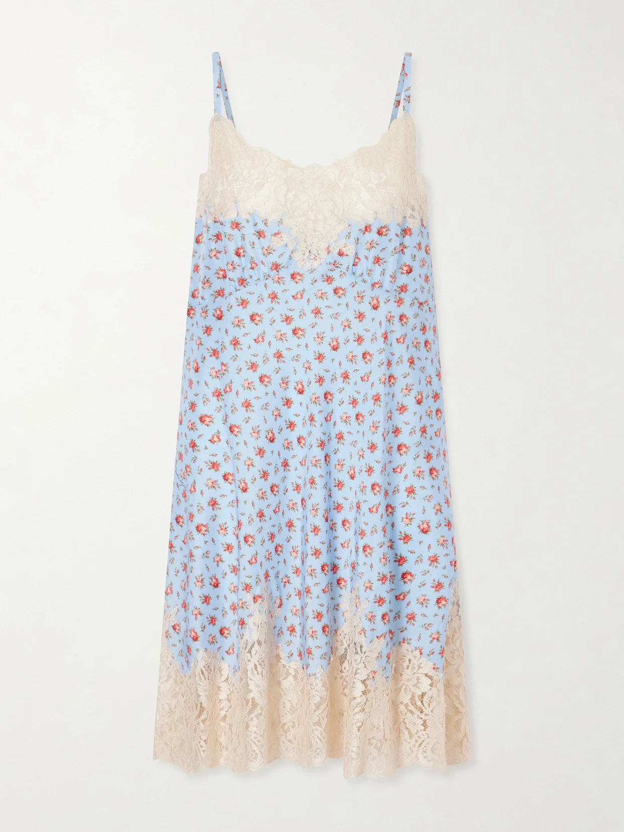 Floral-print Lace-trimmed Silk-blend Mini Dress - 1