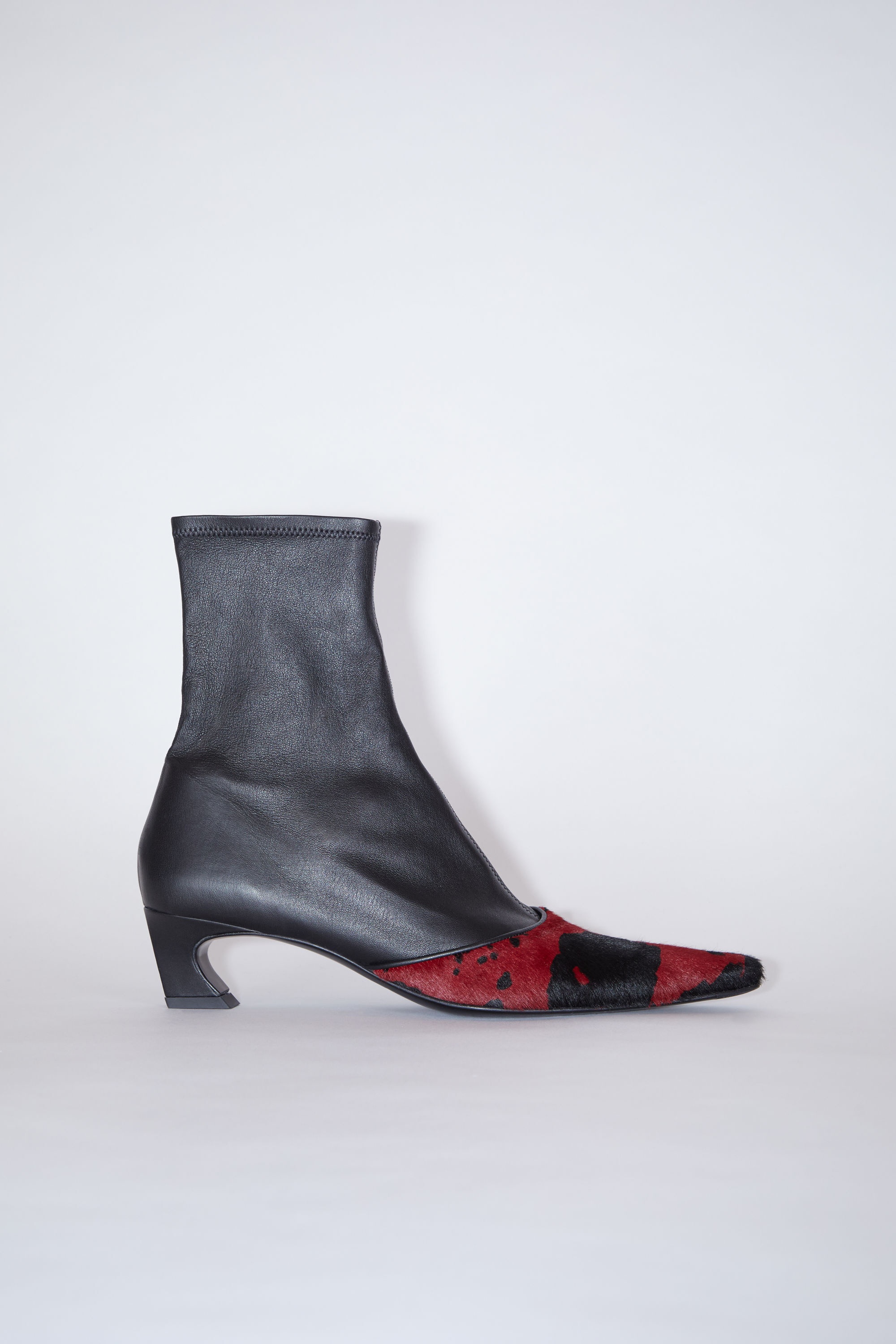 Leather pony heeled ankle boots - Black/red - 1