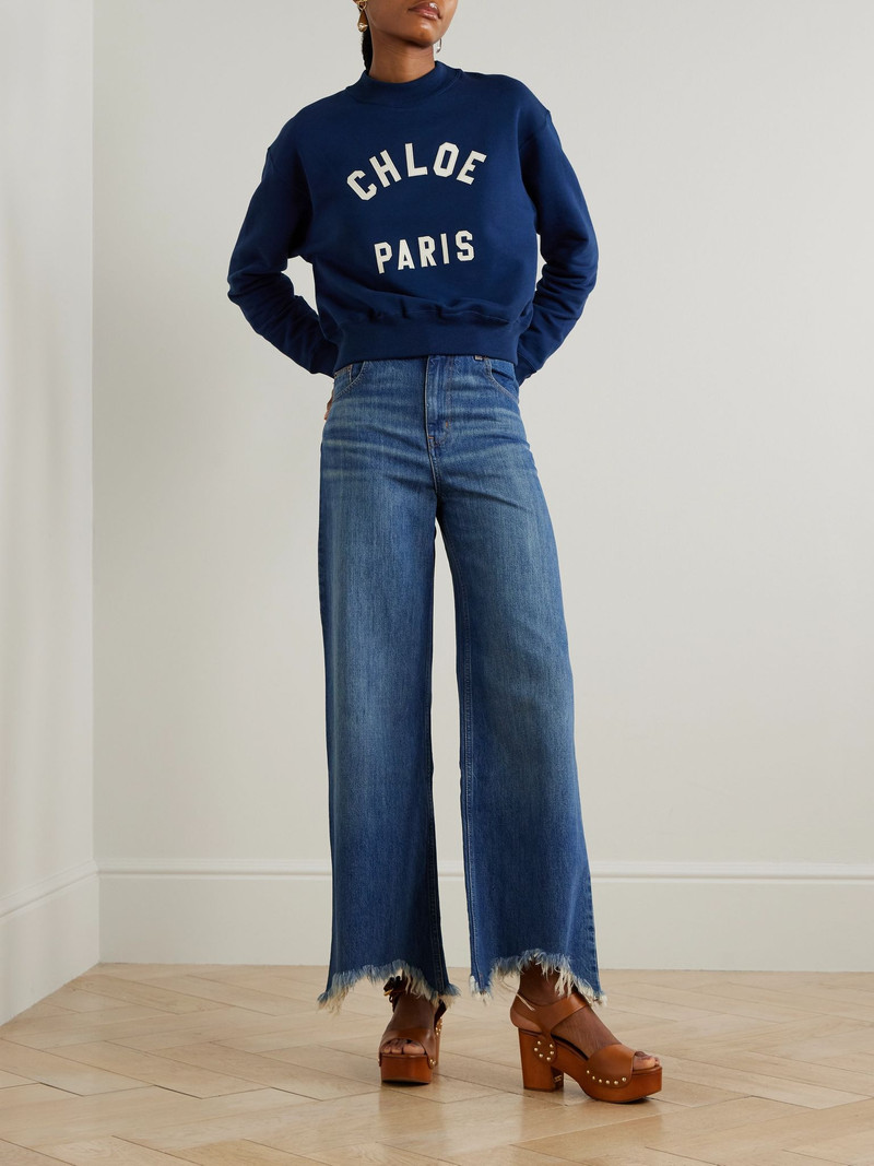 Chloé Cropped distressed high-rise wide-leg jeans Dark denim outlook