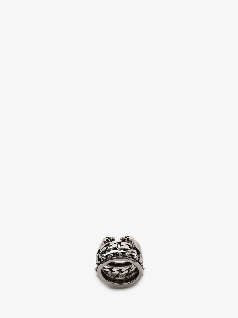 Punk Stud Double Ring in Antique Silver - 1