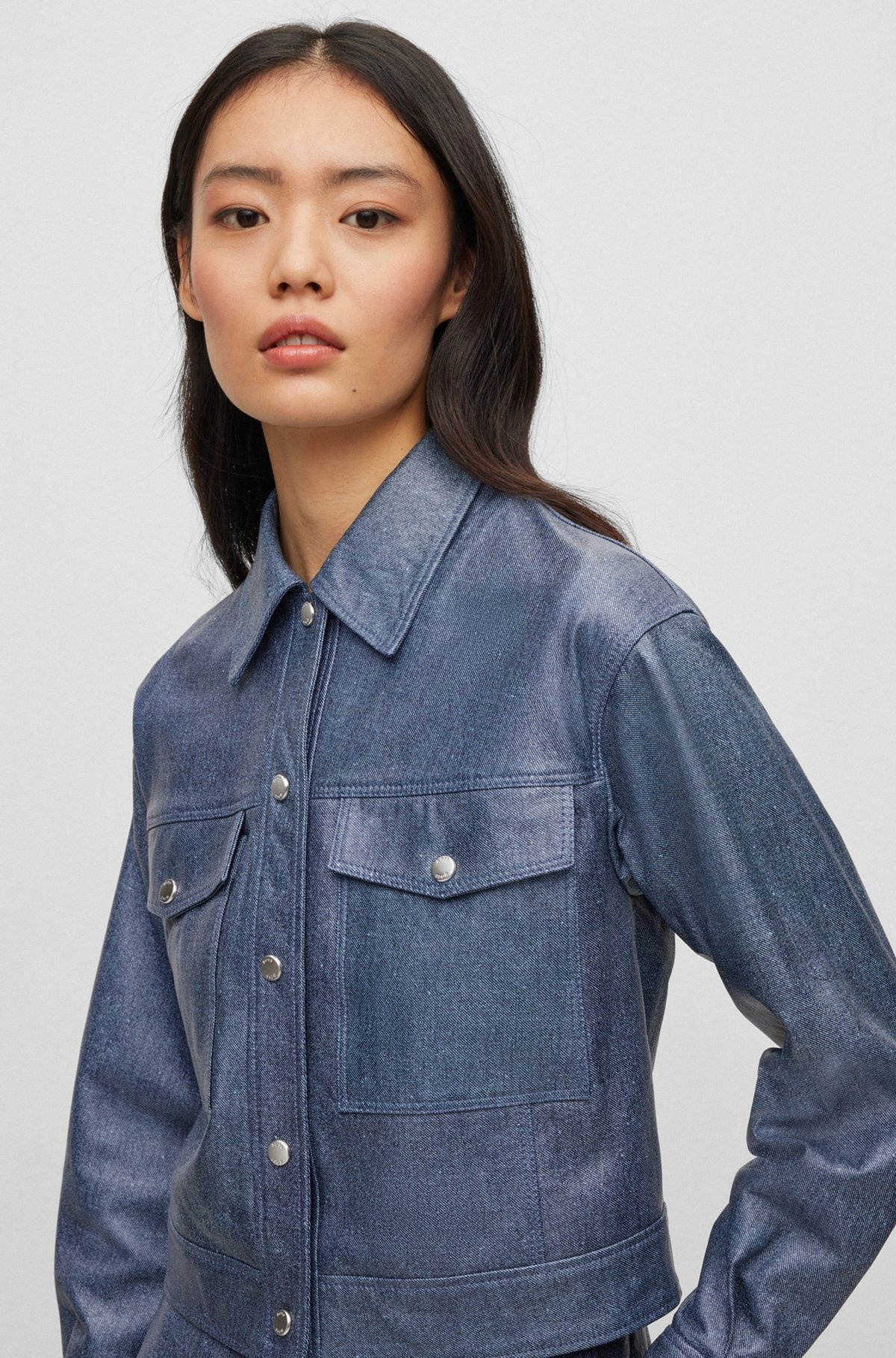 LEATHER JACKET WITH DENIM PRINT - 6