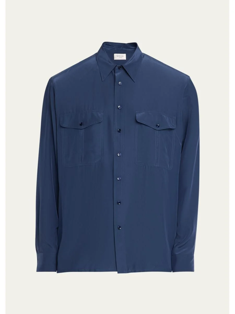 Men's Viscose and Silk Double-Pocket Button-Down Shirt - 1