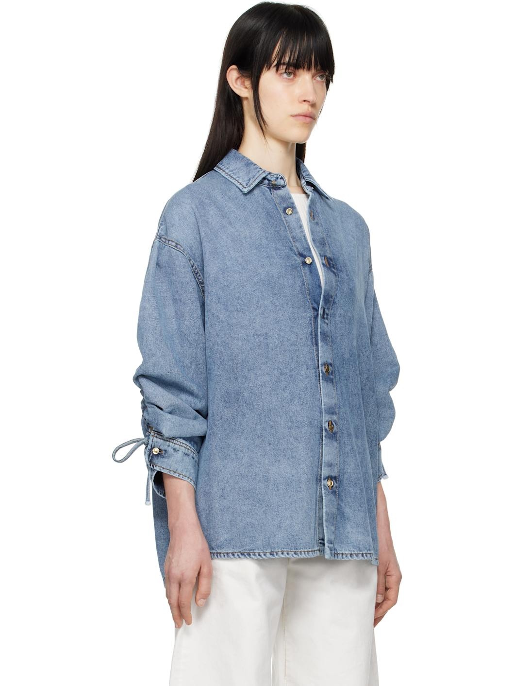 Blue Keanu Tencel Denim Rouche Shirt - 2