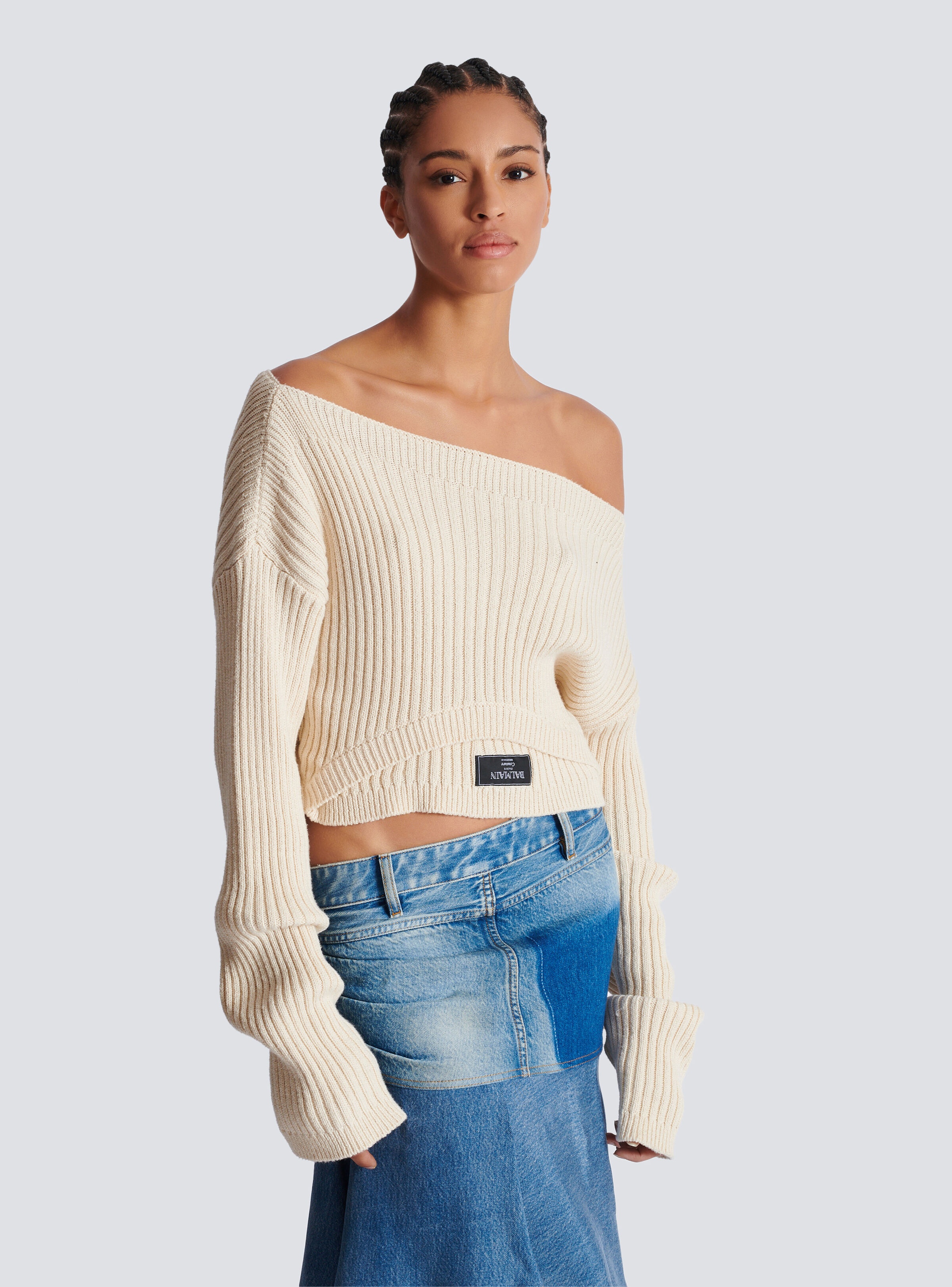 Boat neck optical illusion ribbed crop top - 6