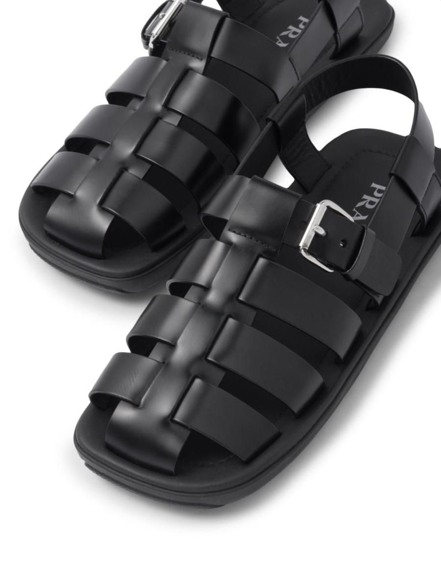 PRADA INTERWOVEN STRAPS FLAT SANDALS - 5